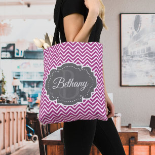 Magenta Chevron Personlig Tote Bag Tygkasse