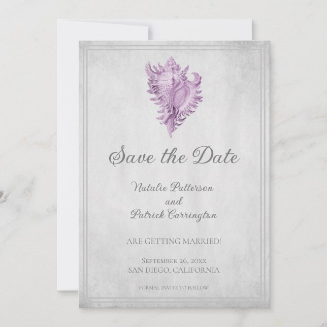 Magenta Conch Shell Save the Date Inbjudan (Framsida)