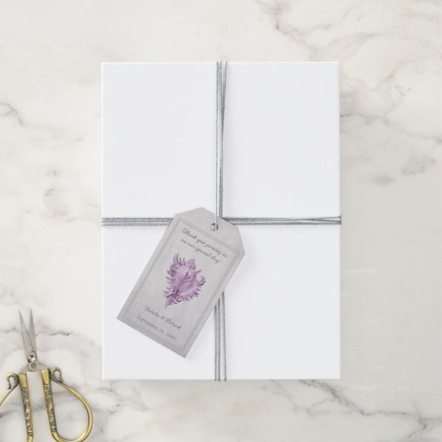 Magenta Conch Snäcka Bröllop Gift-Märkre Presentetikett (Med Snöre)