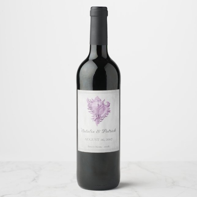 Magenta Conch Snäcka Bröllop Vin-etikett Vinflaska Etikett (Framsida)