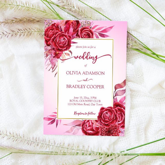 Magenta crimson burgundy-blommor ro rosa ombre inbjudningar (Skapare uppladdad)