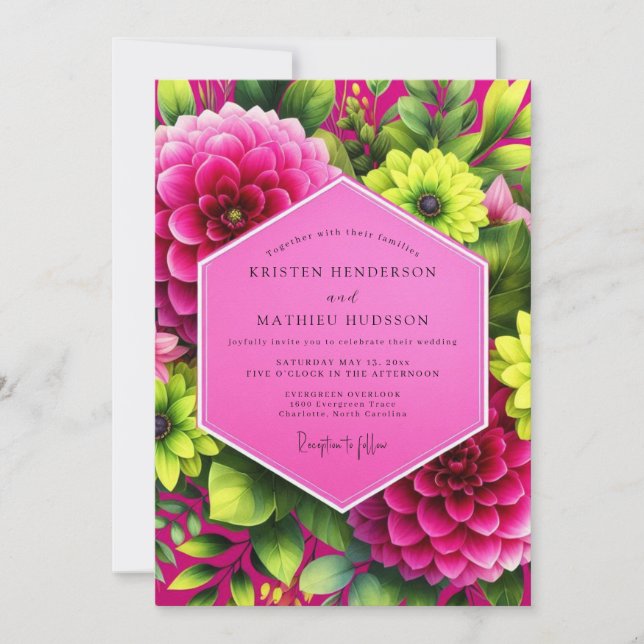 Magenta Dahlia Bloom Wedding Inbjudningar (Framsida)