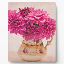 Magenta Dahlias in Vintage Vas Photo Plaque