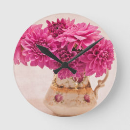 Magenta Dahlias Wall Clock Rund Klocka