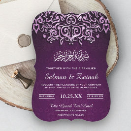 Magenta Damask Islamsk Muslim Bröllopsinbjudan Inbjudningar