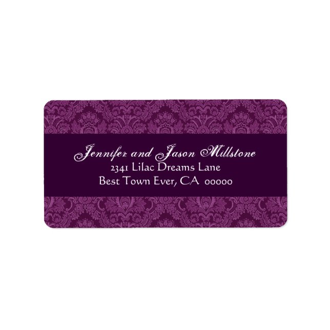 Magenta Damask Wedding Label Adressetikett (Framsidan)