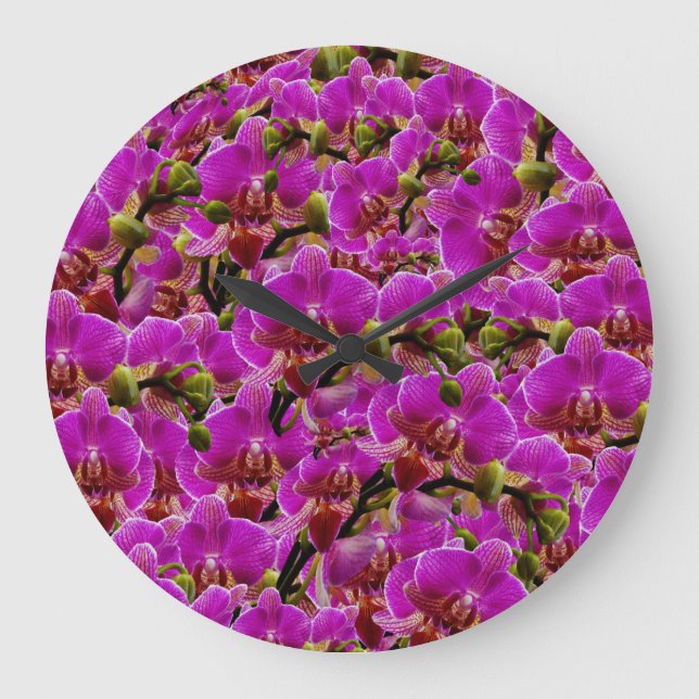 Magenta Dancing Orchids, Wall Clock Stor Klocka (Framsida)