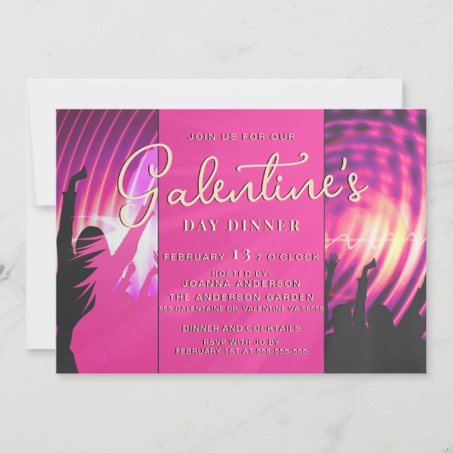 Magenta Disco Retro Galentine Dinner Brunch Party Inbjudningar (Framsida)