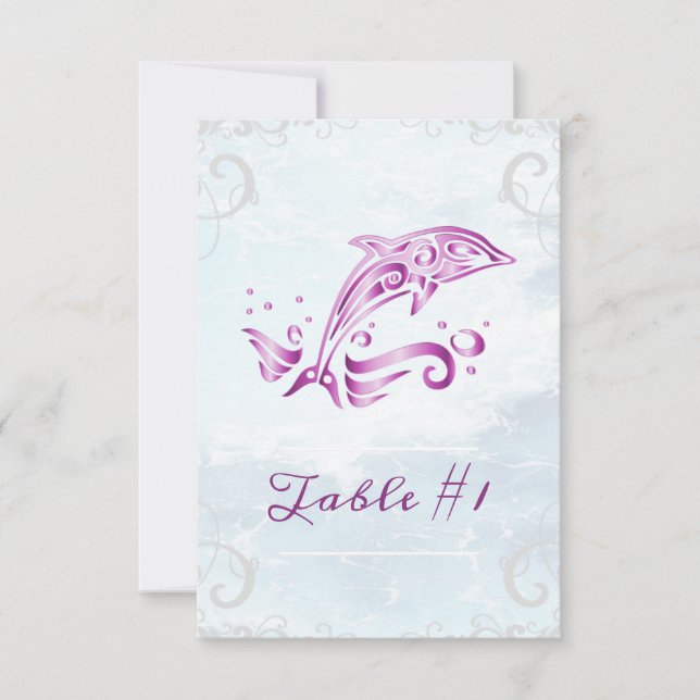Magenta Dolphin Bröllop Bord Card Inbjudningar (Framsida)