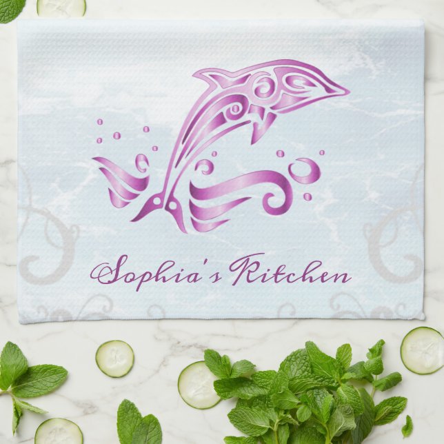 Magenta Dolphin Personlig Kitchen Towel Kökshandduk (Vikta)