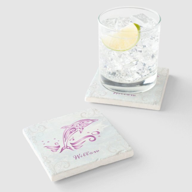 Magenta Dolphin Personlig Stone Underlägg (Sidan)