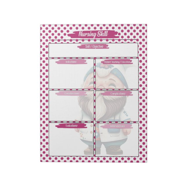 Magenta Dr Gnome Nursing Student Skills Template Anteckningsblock (Roterad)