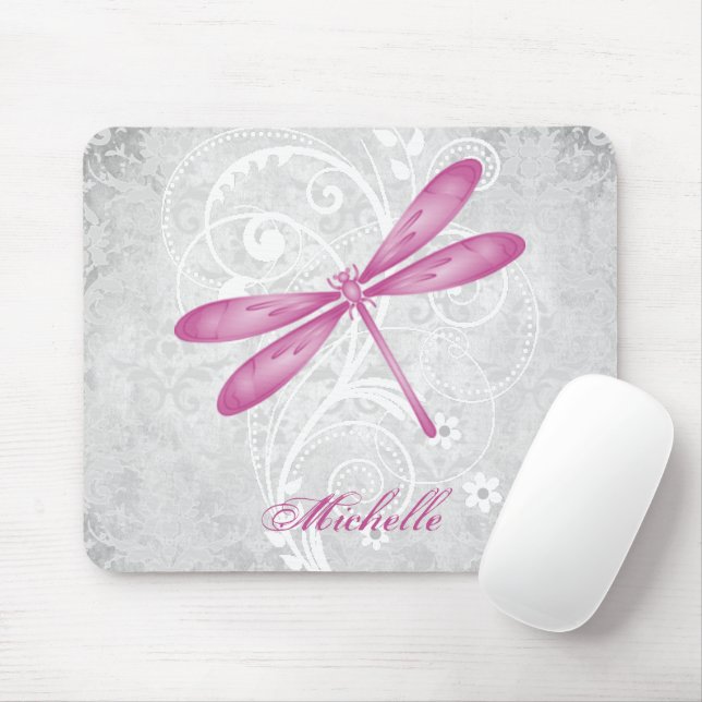 Magenta Dragonfly Personlig Mouse Pad Musmatta (Med mus)