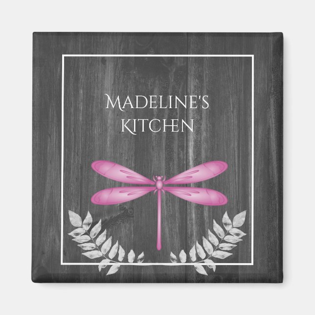 Magenta Dragonfly Rustic Magnet (Framsidan)