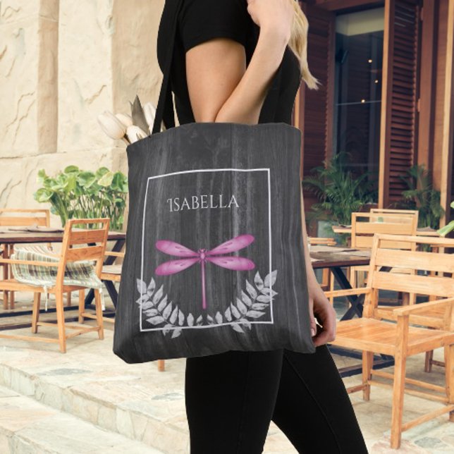 Magenta Dragonfly Rustic Personlig Tote Bag Tygkasse (Magenta Dragonfly Rustic Personalized Tote Bag)