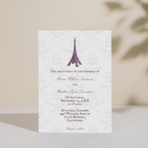 Magenta Eiffel Torn Damask bröllopsinbjudan Inbjudningar