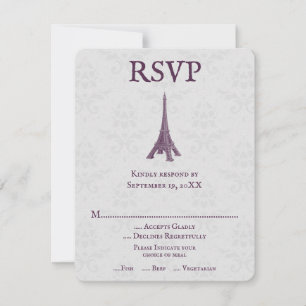 Magenta Eiffel Torn Damask Wedding OSA kort