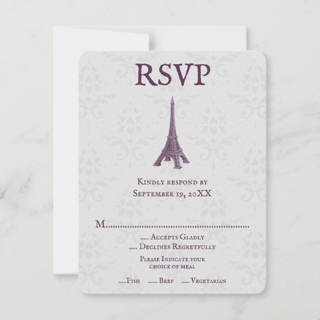 Magenta Eiffel Torn Damask Wedding OSA kort (Framsida)