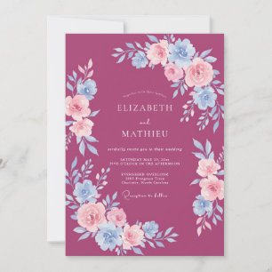 Magenta Elegant Blommig Vårbröllop Inbjudningar