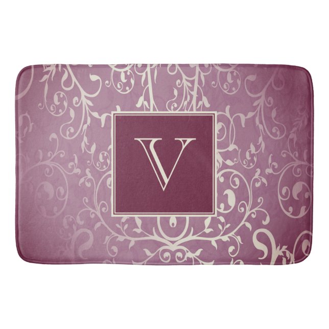 Magenta Elegant Mall av blommig monogram badmatt Badrumsmatta (Framsidan)