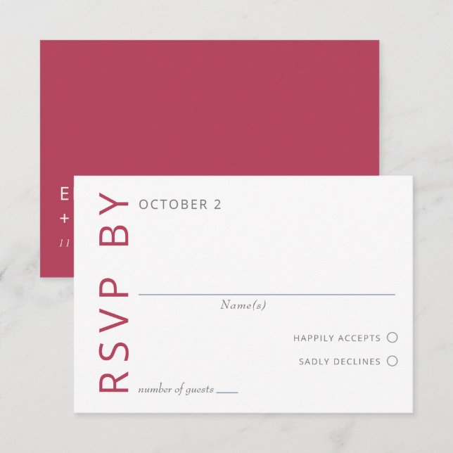 Magenta Elegant Modern Minimalist Bröllop OSA Kort (Fram/baksida)