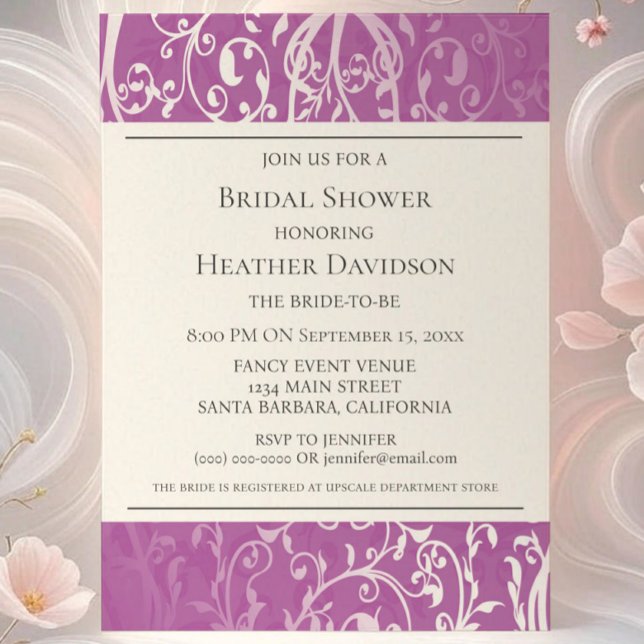 Magenta Elegant Mourish Möhippa Inbjudan (Magenta Elegant Flourish Bridal Shower Invite)