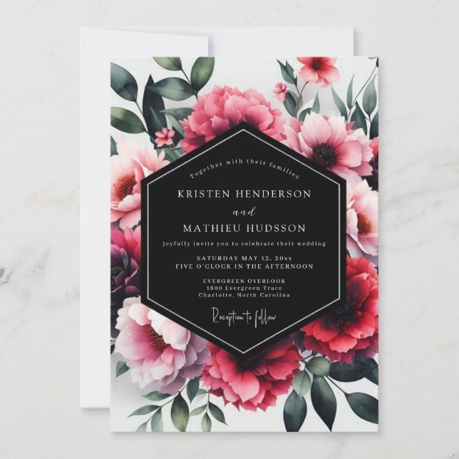 Magenta Enchanting Floral Wedding Inbjudningar (Framsida)