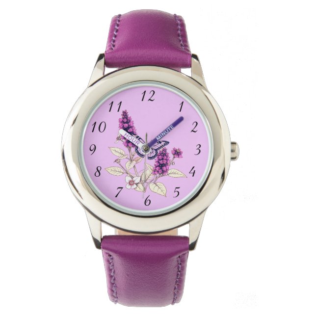 Magenta Fjärilsbuske Armbandsur (Framsida)