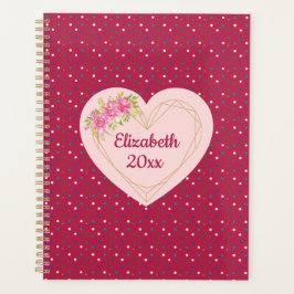 Magenta Floral Golden Heart Personalized Planner