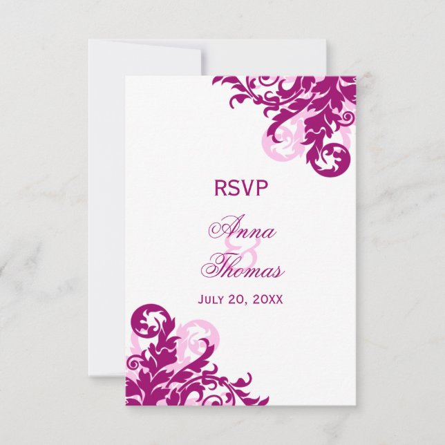 Magenta Flourish Bröllops-svarskort OSA Kort (Framsida)