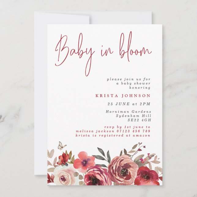 Magenta Flowers Baby in Bloom Baby Shower Inbjudningar (Framsida)