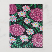 Magenta Flowers on Black Art