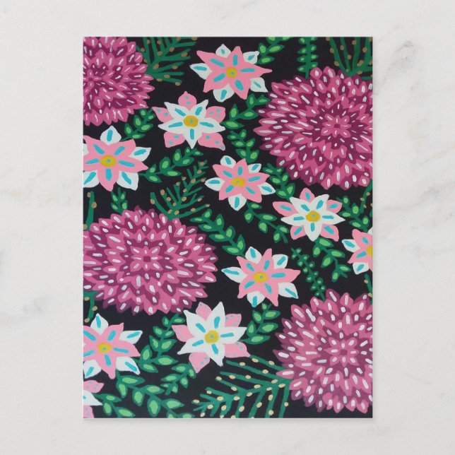 Magenta Flowers on Black Art Vykort (Framsida)