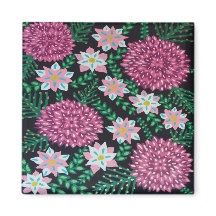Magenta Flowers on Black