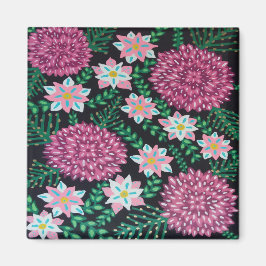 Magenta Flowers on Black Magnet