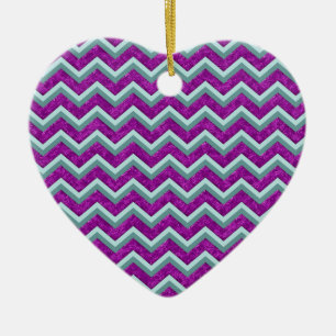 Magenta Foil and Teal ZigZag Mönster Julgransprydnad Keramik