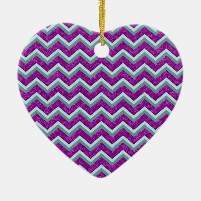 Magenta Foil and Teal ZigZag Mönster Julgransprydnad Keramik (Framsidan)