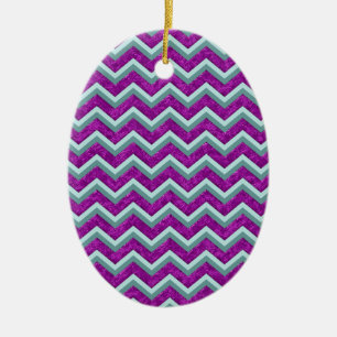 Magenta Foil and Teal ZigZag Mönster Julgransprydnad Keramik