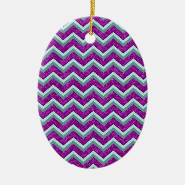 Magenta Foil and Teal ZigZag Mönster Julgransprydnad Keramik (Framsidan)