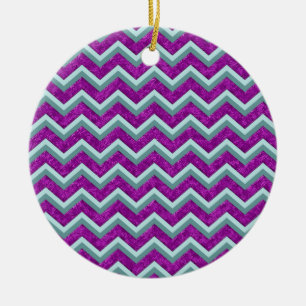 Magenta Foil and Teal ZigZag Mönster Julgransprydnad Keramik