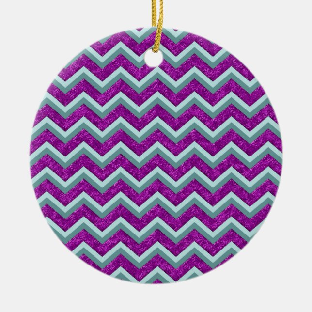 Magenta Foil and Teal ZigZag Mönster Julgransprydnad Keramik (Framsidan)