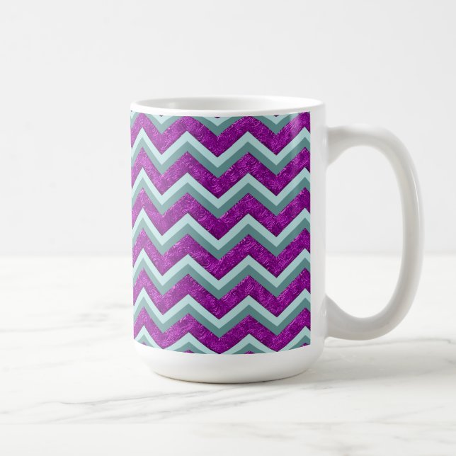 Magenta Foil and Teal ZigZag Mönster Kaffemugg (Höger)