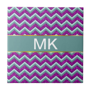 Magenta Foil and Teal ZigZag Mönster Kakelplatta