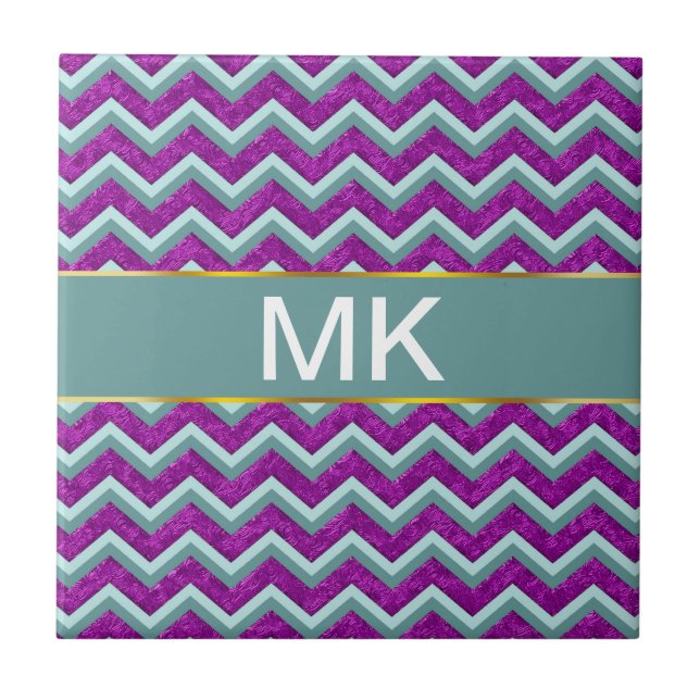 Magenta Foil and Teal ZigZag Mönster Kakelplatta (Framsidan)