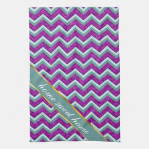 Magenta Foil and Teal ZigZag Mönster Kökshandduk