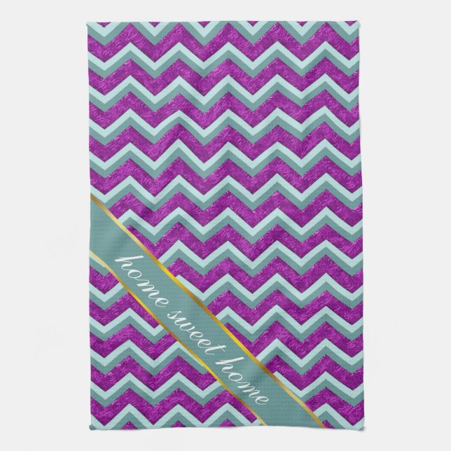 Magenta Foil and Teal ZigZag Mönster Kökshandduk (Vertikal)