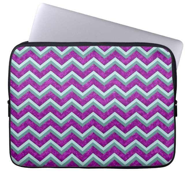 Magenta Foil and Teal ZigZag Mönster Laptop Sleeve (Framsidan)