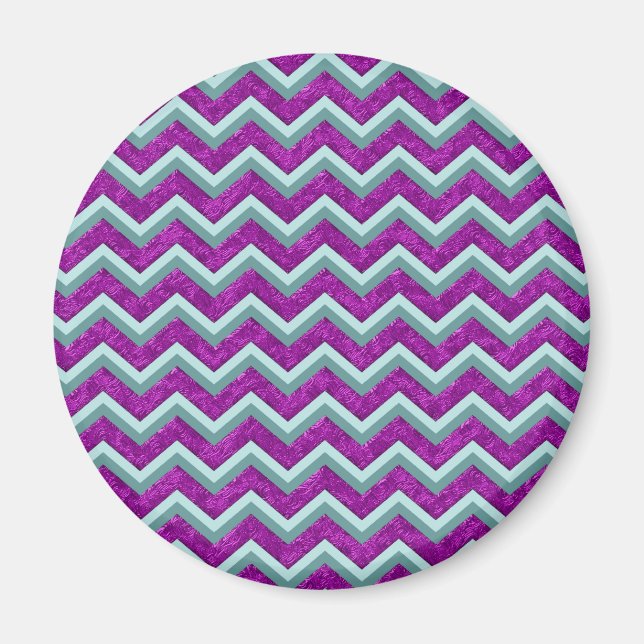 Magenta Foil and Teal ZigZag Mönster Magnet (Framsidan)