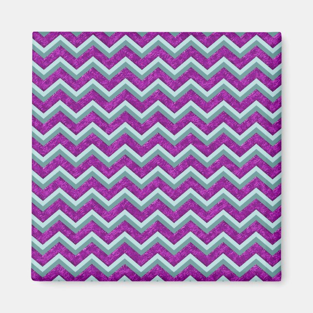Magenta Foil and Teal ZigZag Mönster Magnet (Framsidan)