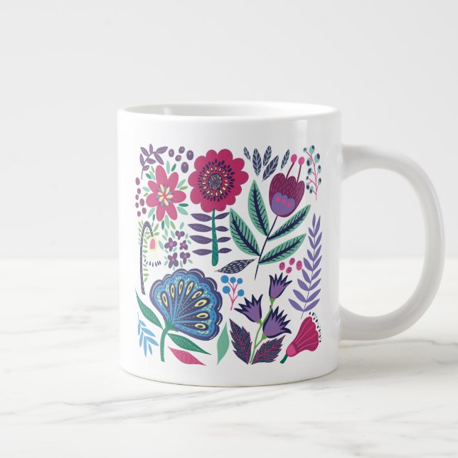 Magenta folkkonst blommönster jumbo mugg (Höger)